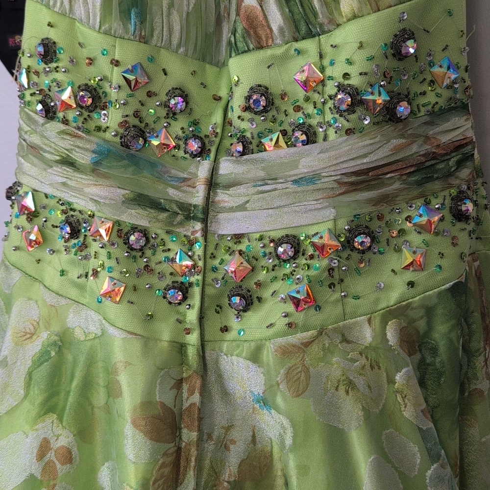 Blush Prom Green Floral Strapless Prom Gown - Picture 9 of 12